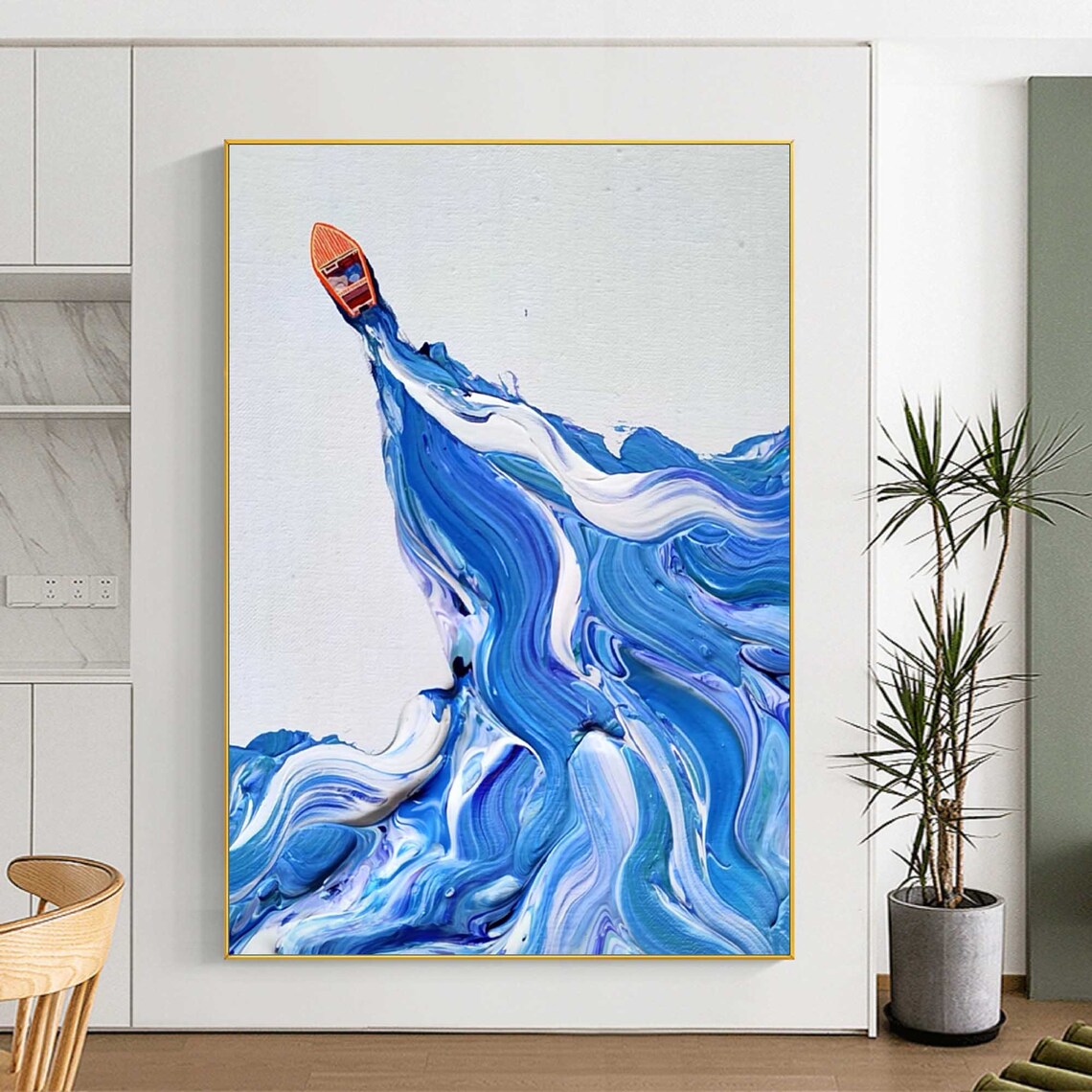 Abstract Boat Painting, Beach Ocean Wave Art Print