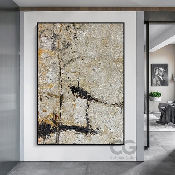 Original Beige Minimalist Wall Art Large Abstract Minimalist Grey Painting Minimalist Abstract Art On Modern Painting For Living Room
