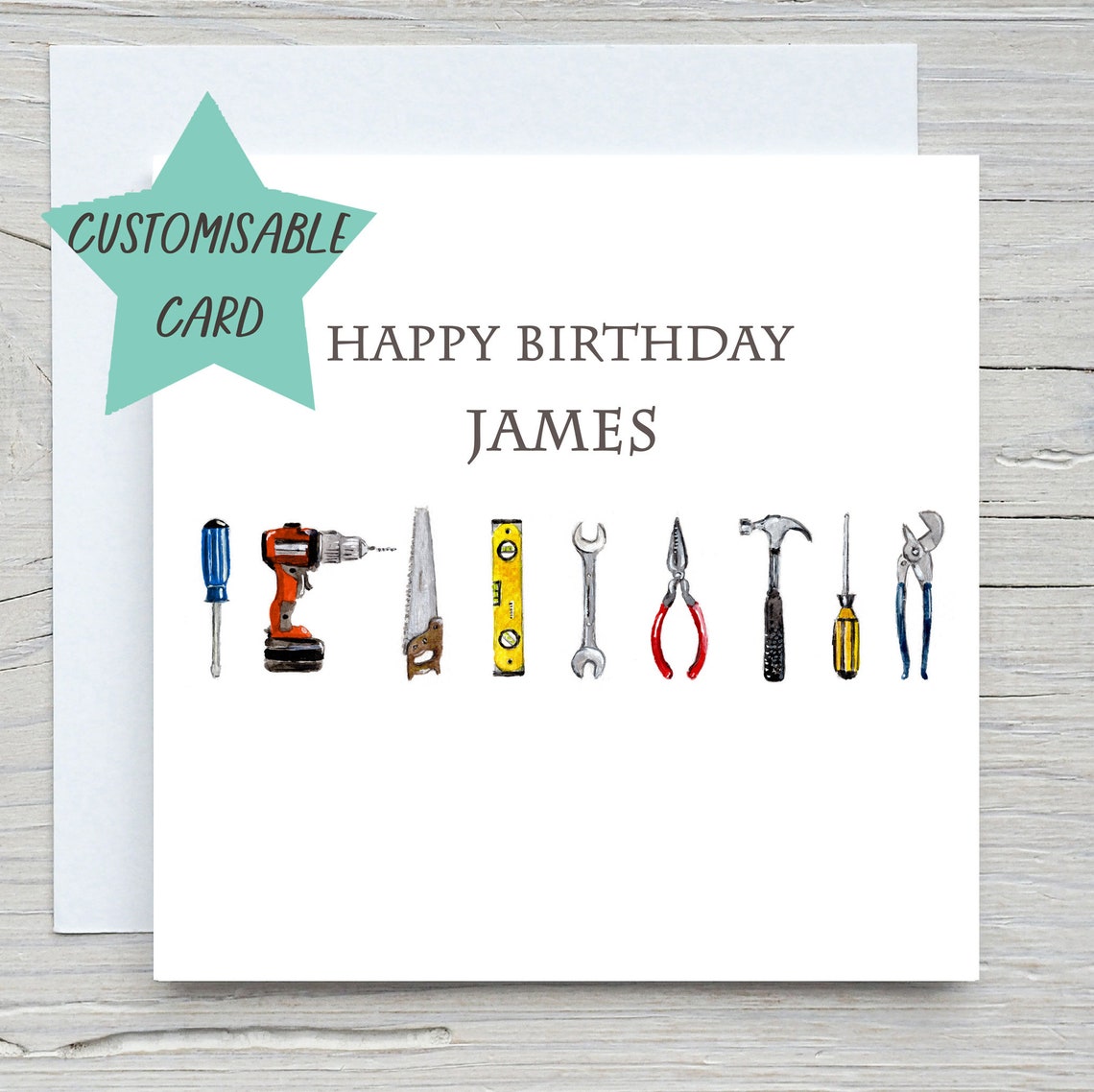 Tools Birthday Card, Personalised Card