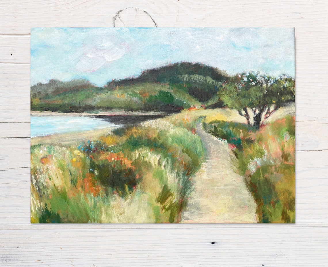 Impressionist Lakeside Path Country Landscape Original Art Print