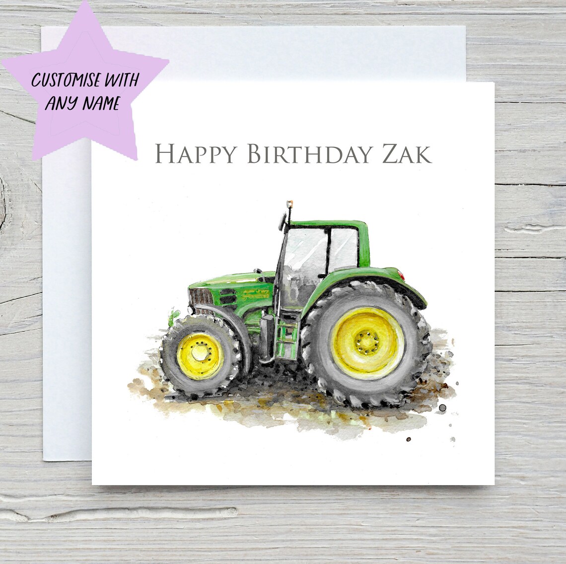 Happy Birthday Zak Green Tractor Personalised Name Art Print