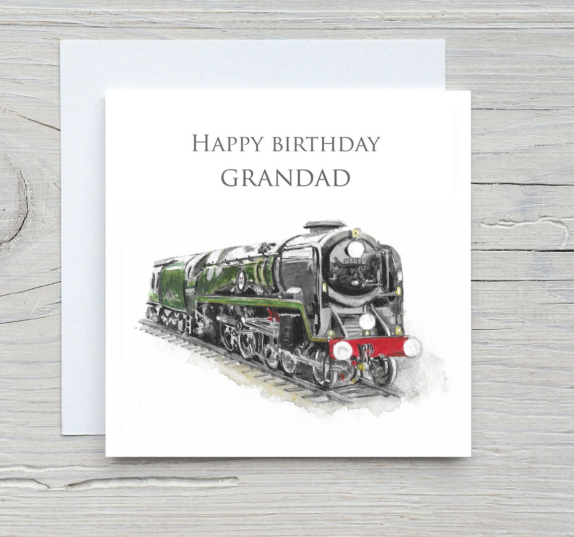 Happy Birthday Grandad Steam Train Card Print with Green Locomotive