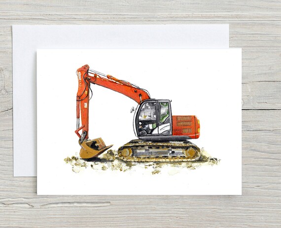 Digger Card Excavator Orange Digger Card Childrens Card Kids Birthday Cards Digger Picture Digger Paintings