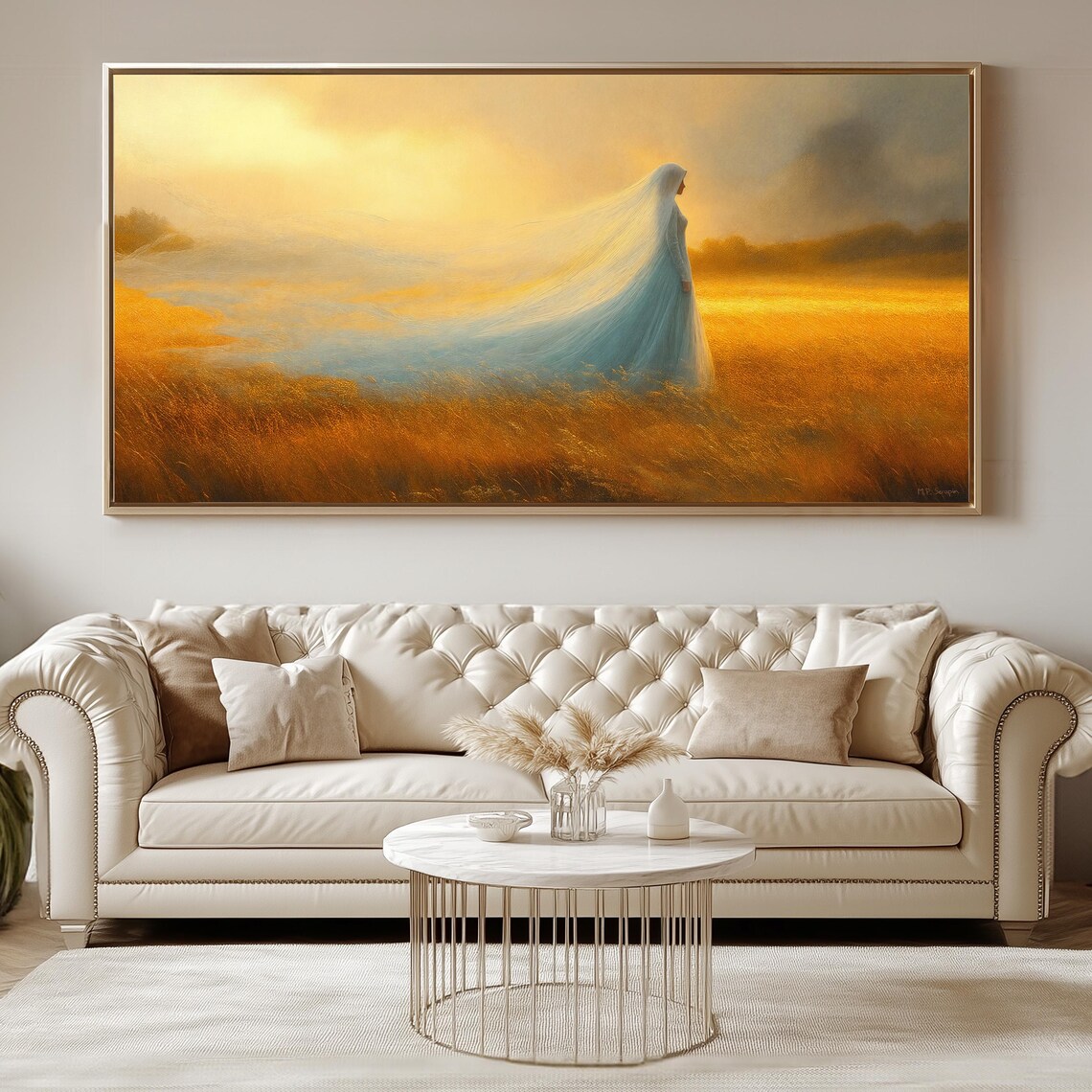 Veiled Bride In Golden Field Panoramic Heavenly Betrothal Catholic Poster