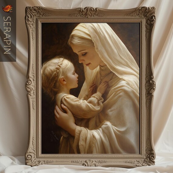 Nun In White Veil Embracing Young Child Tender Convent Collection Catholic Poster