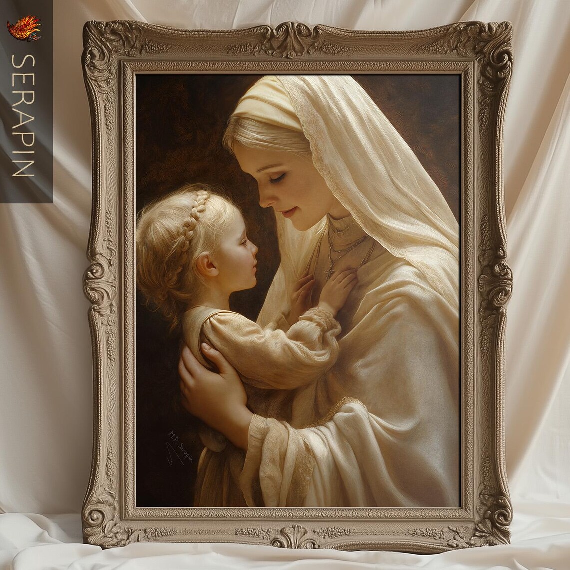 Nun In White Veil Embracing Young Child Tender Convent Collection Catholic Poster