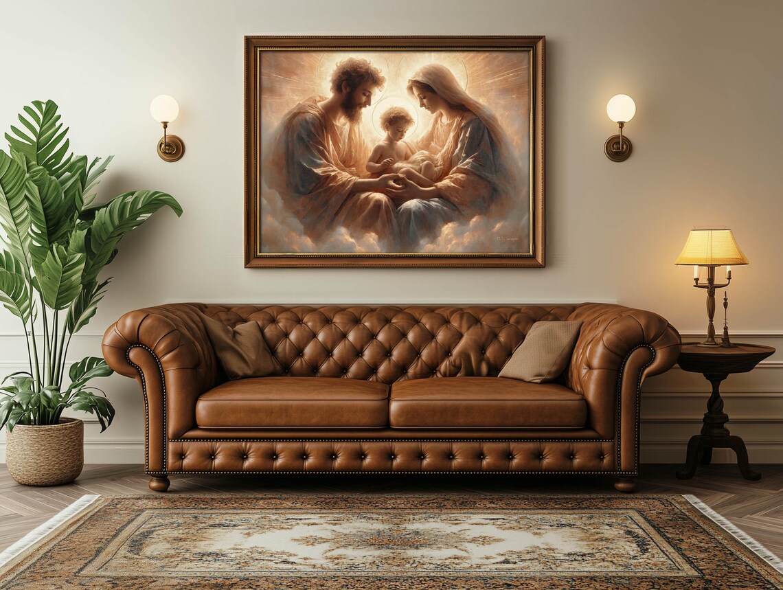 Holy Family Jesus Mary Joseph With Infant In Golden Heavenly Light Poster - Image 4