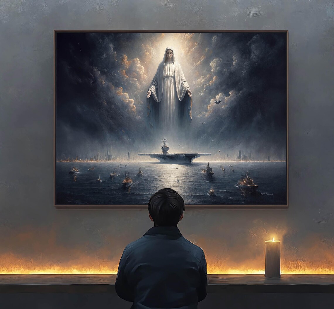 Our Lady Star Of The Sea Virgin Mary Over Naval Fleet And Aircraft Carrier Poster - Image 4