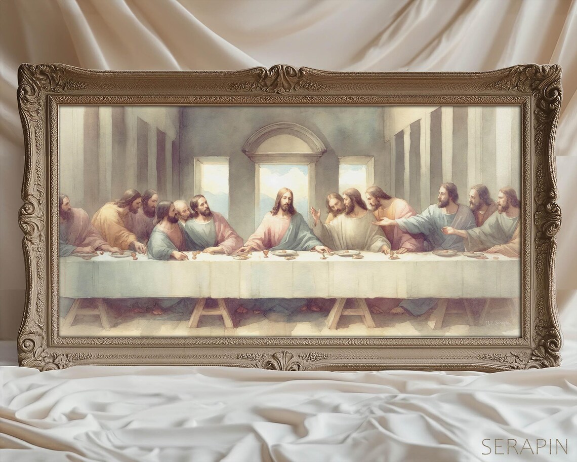 The Last Supper Watercolor Jesus With Twelve Disciples Panoramic Christian Poster - Image 5