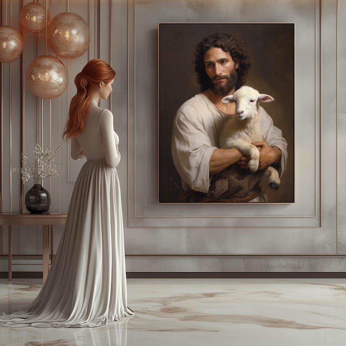 Jesus The Good Shepherd Holding A White Lamb Religious Art Print - Image 2