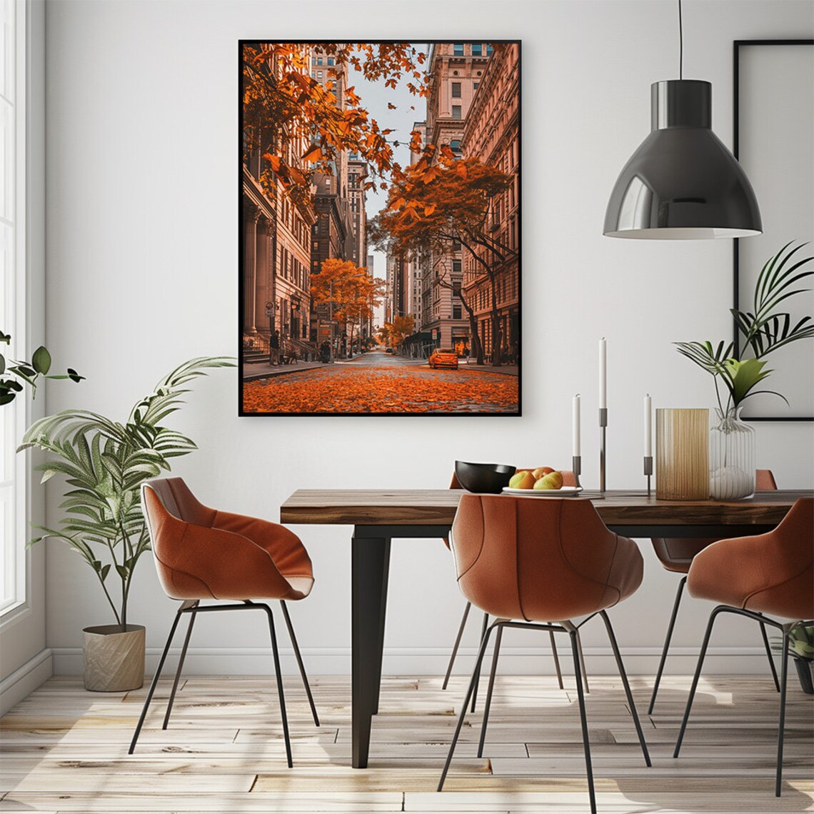 New York City Relaxing Urban Scene Poster Big City Street With Trees In Autumn Art Print Fall Colors City Home Decor - Image 3