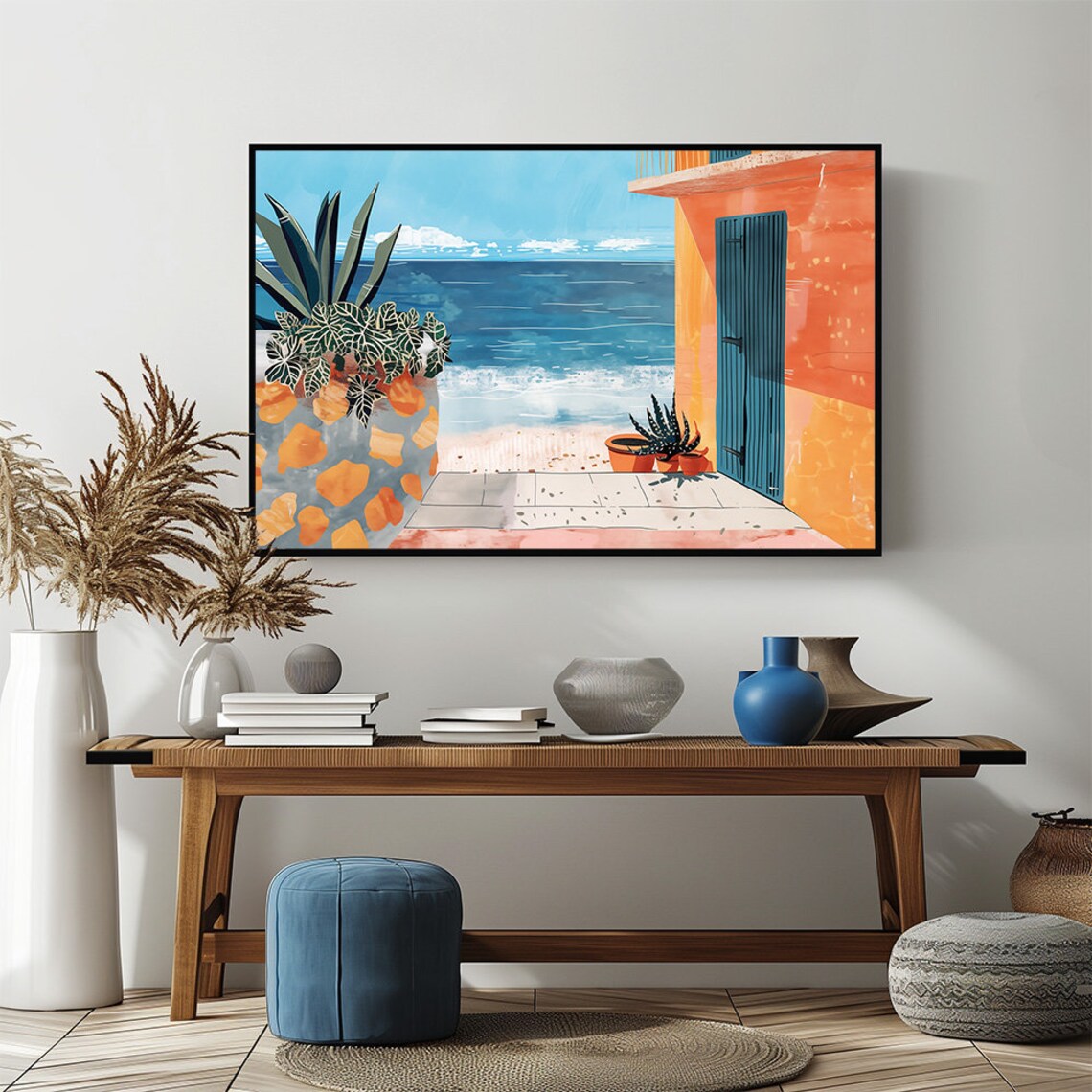Mediterranean Riviera Patio Sea View Warm Colors Beach Poster - Image 3