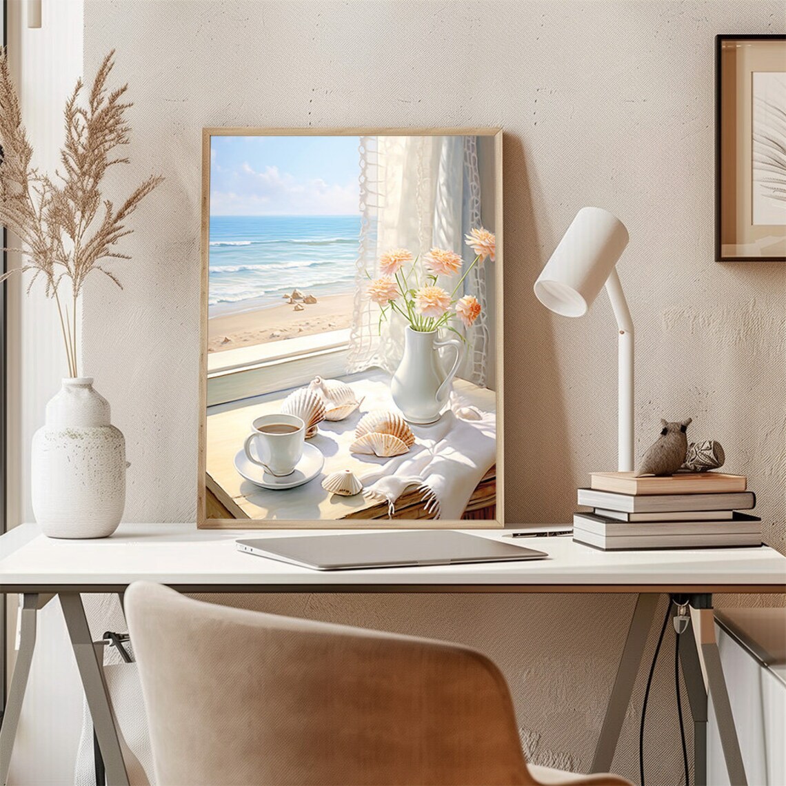 Beach House Coffee Seaside Window View Sunny Coastal Wall Art