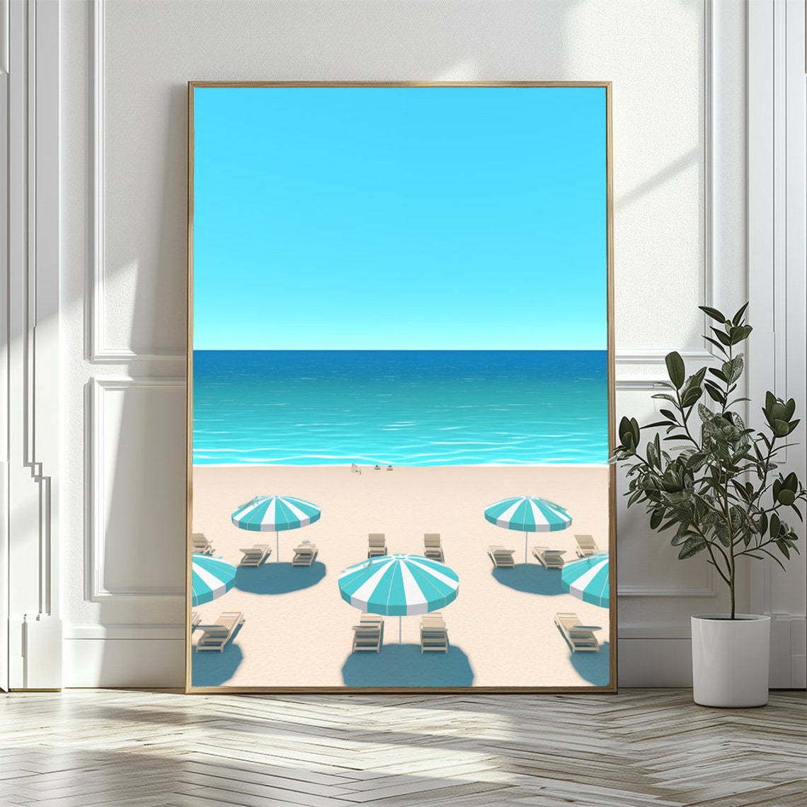 Tropical Ocean Beach Umbrellas Minimalist Coastal Art Poster - Image 2