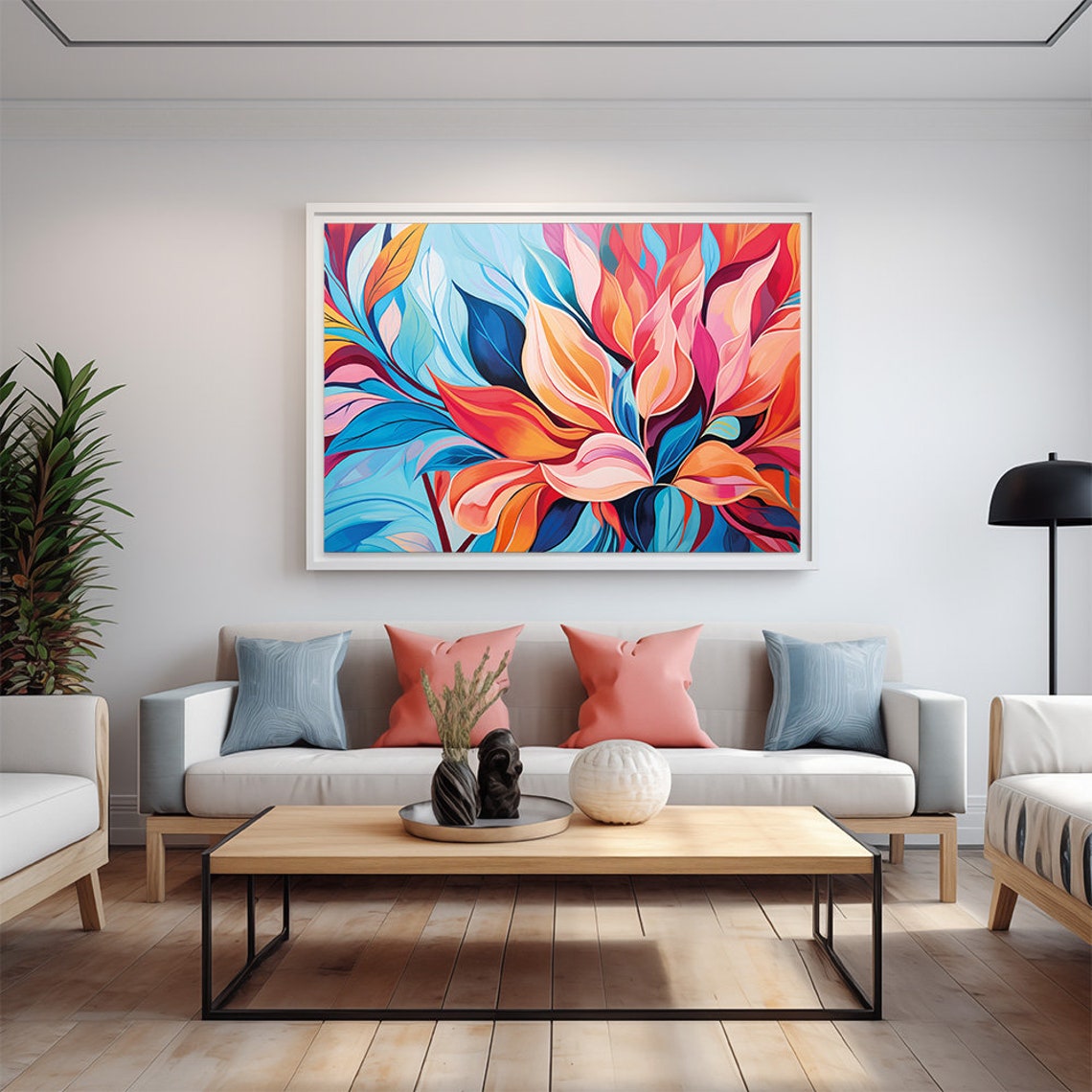 Colorful Abstract Tropical Leaves Botanical Modern Art Print - Image 2