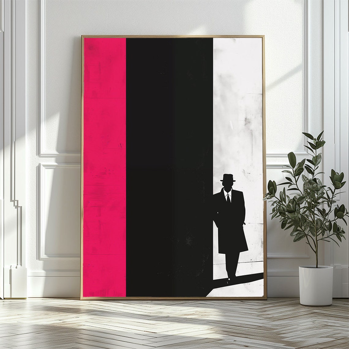 Man With Hat Silhouette Pink Accent Minimal Modern Grunge Poster - Image 3