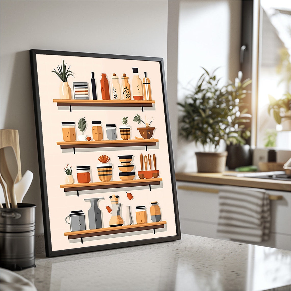 Kitchen Shelf Utensils Jars Minimalist Flat Design Art Poster - Image 2