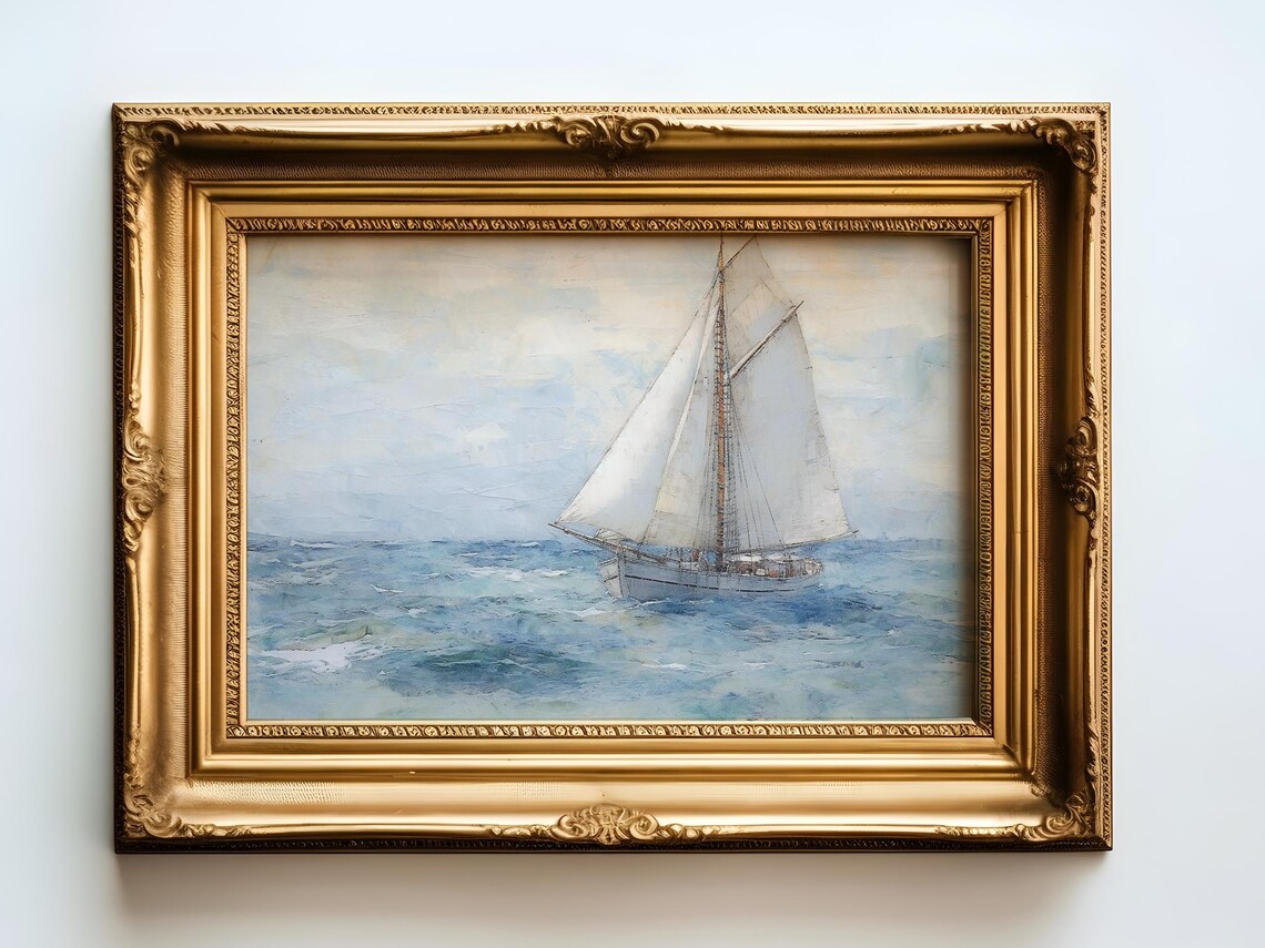 Vintage Sailing Painting, Nautical Seascape - Image 2