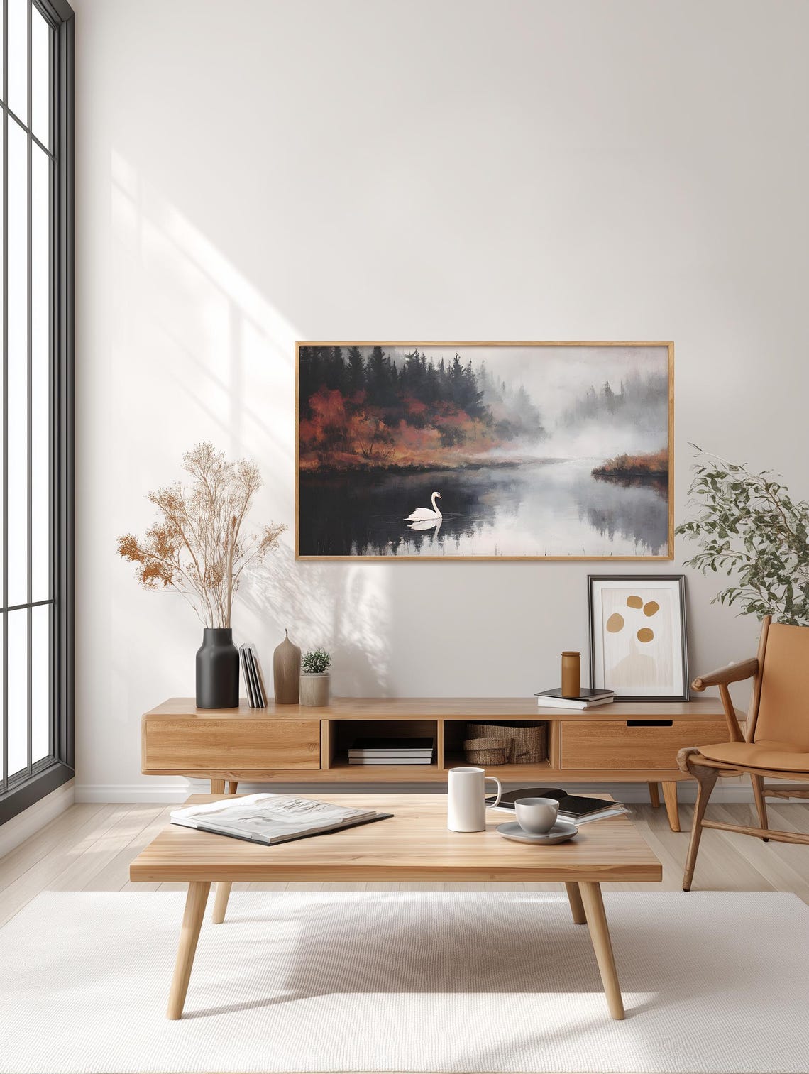 Swan Lake Frame Tv Art Moody Mountain Lake With Swan Tv Art Nostalgic Frame Tv Painting Frame Tv Swan Painting Tv Swan Lake Art - Image 3
