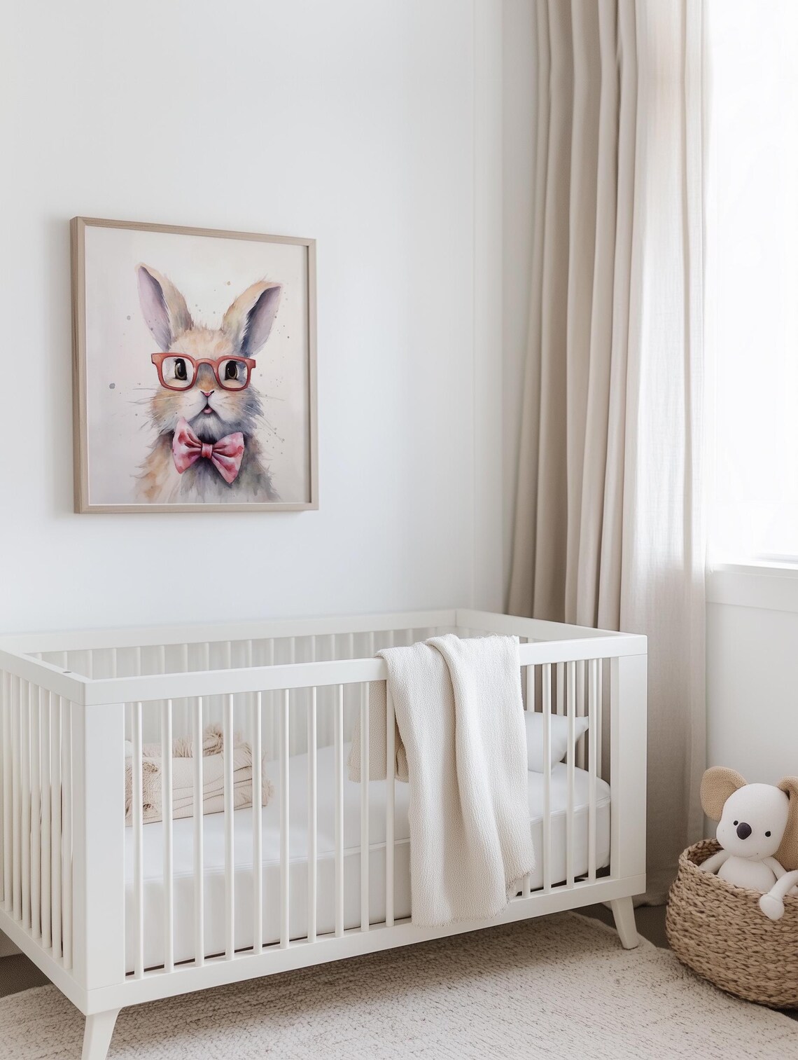 Adorable Watercolor Bunny With Glasses, Nursery Decor - Image 2