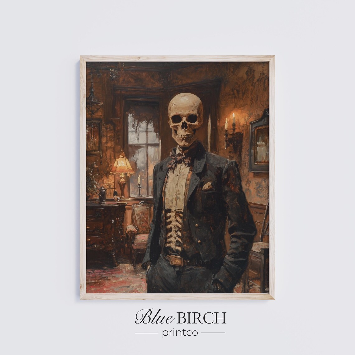 Vintage Skeleton Gentleman Tuxedo Gothic Oil Painting Art Poster