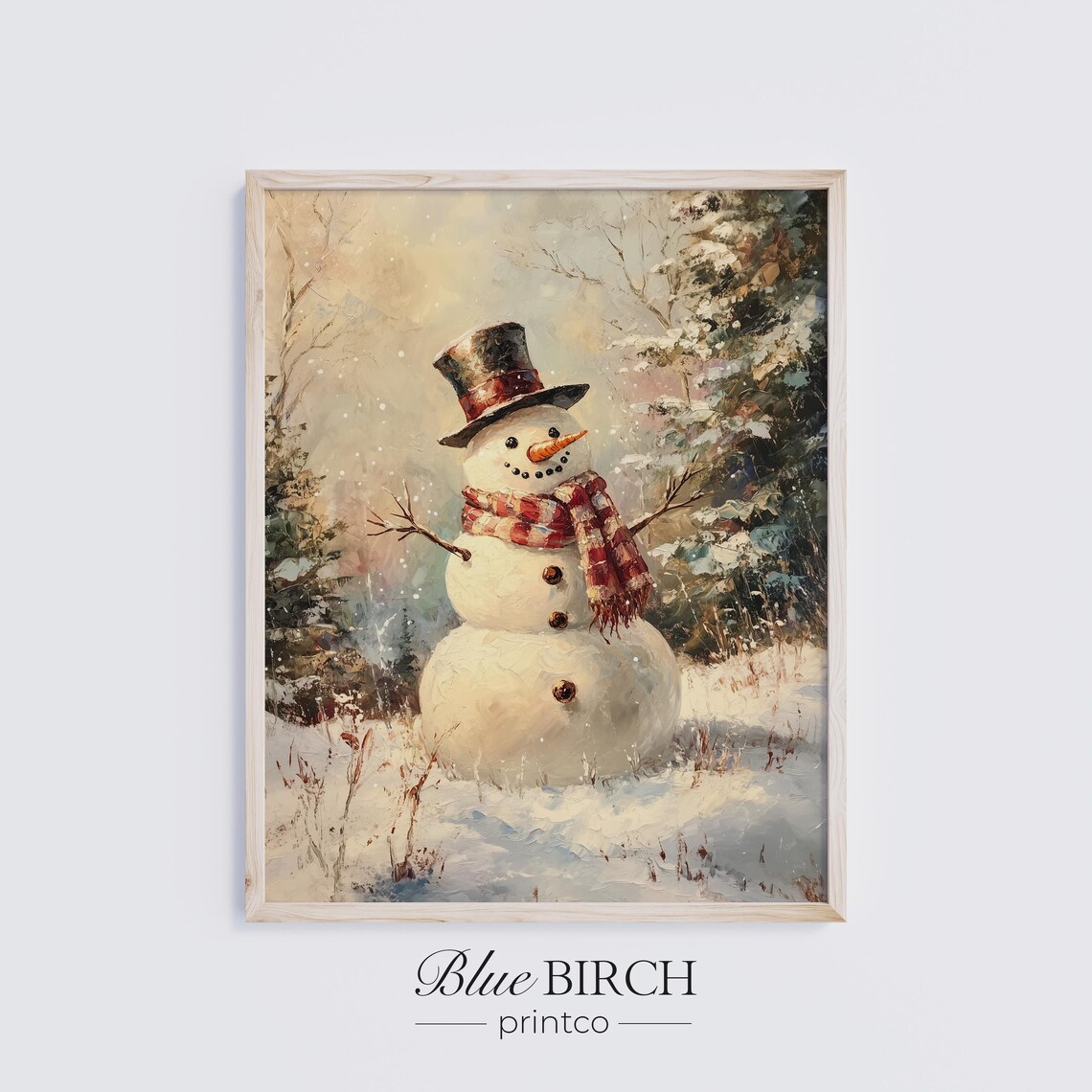 Vintage Snowman Top Hat Red Scarf Classic Christmas Art Poster
