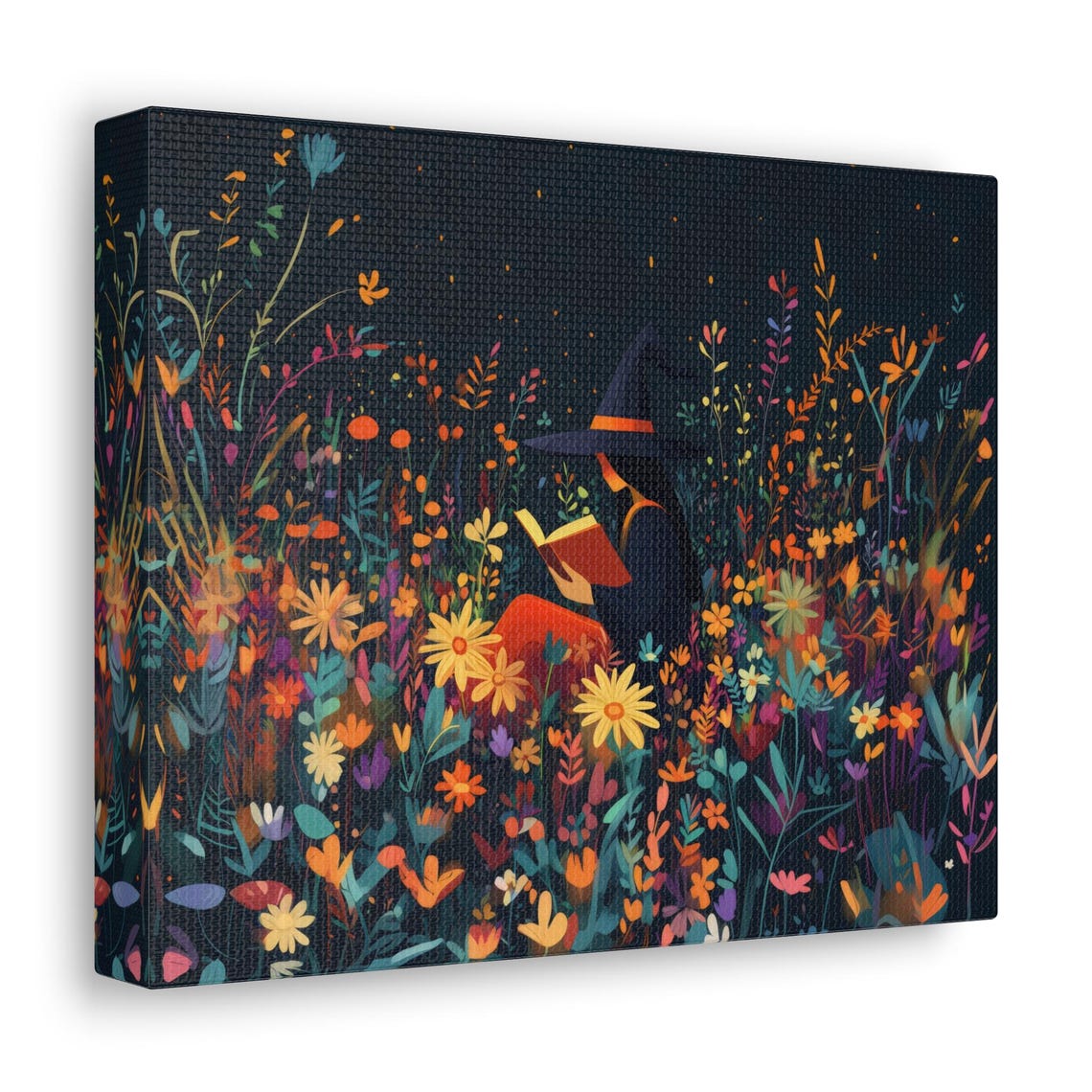 Enchanted Witch Reading in a Glowing Wildflower Meadow at Night Poster - Image 3