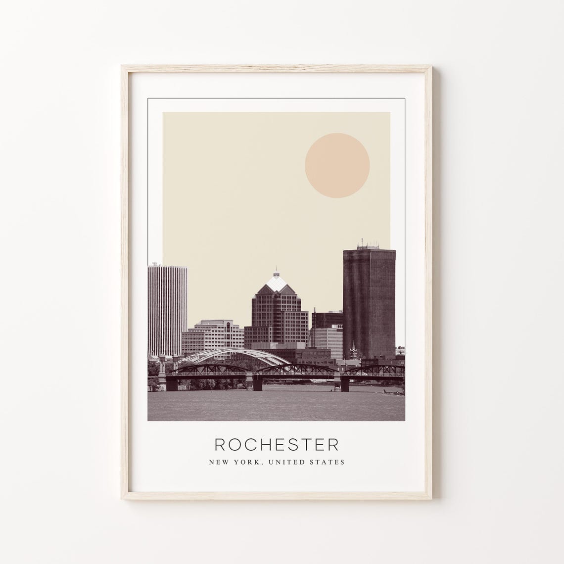 Rochester New York Downtown Skyline Bridge Minimalist Travel Poster