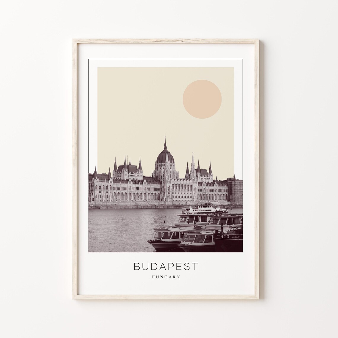Budapest Parliament and Danube Boats Minimalist Travel Poster