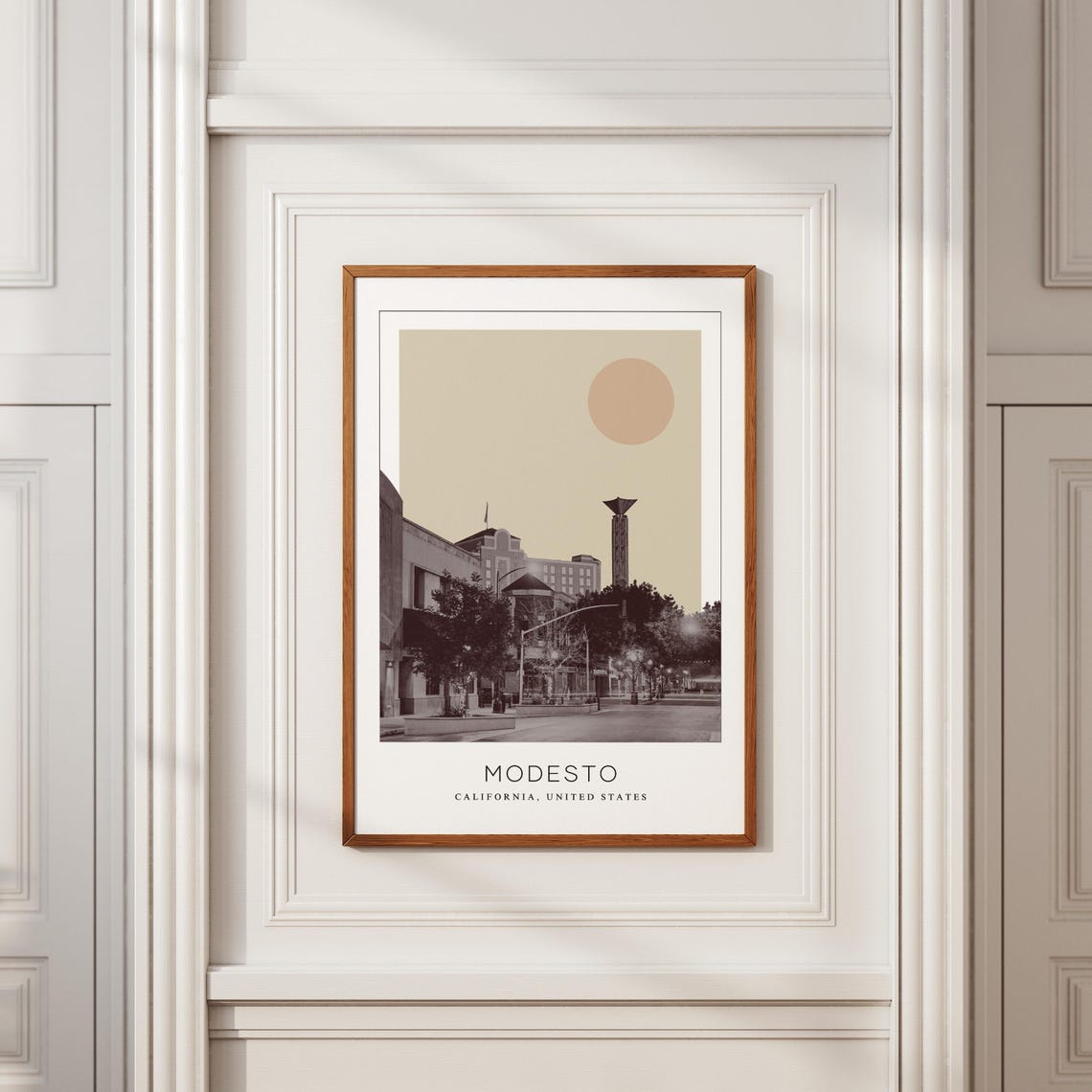 Modesto California Downtown Street Tower Minimalist Travel Poster - Image 2