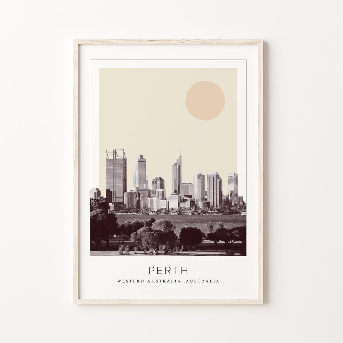 Perth Western Australia River Skyline Minimalist Travel Poster