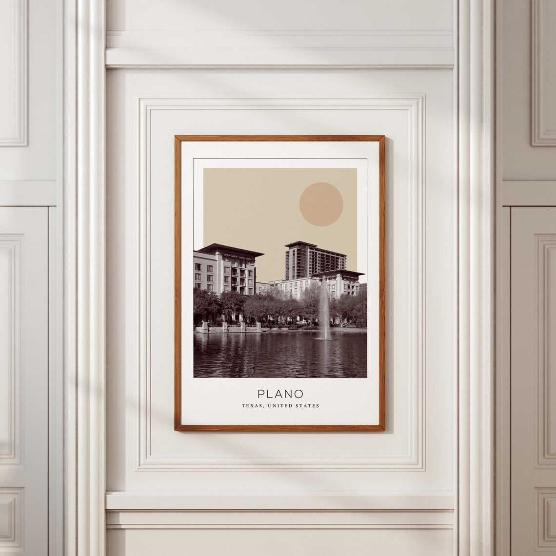 Plano Texas Lakeside Fountain Skyline Minimalist Travel Poster - Image 2