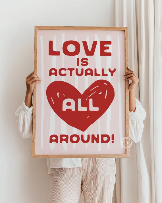 Love Is Actually All Around Print Hearts Red And Pink Decor Poster Cute Girly Prints Unframed
