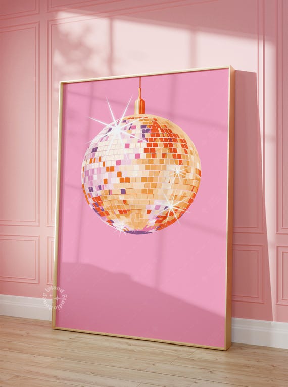 Disco Ball Pink Orange Preppy Art Print