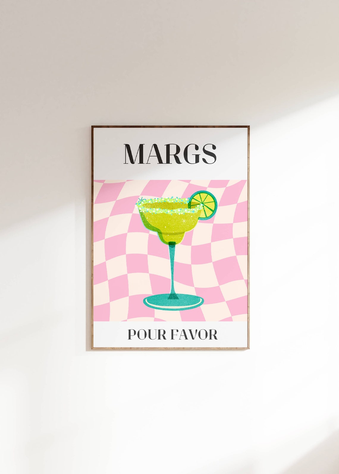 Margs Pour Favor Pink Checkered Sparkling Margarita Cocktail Poster