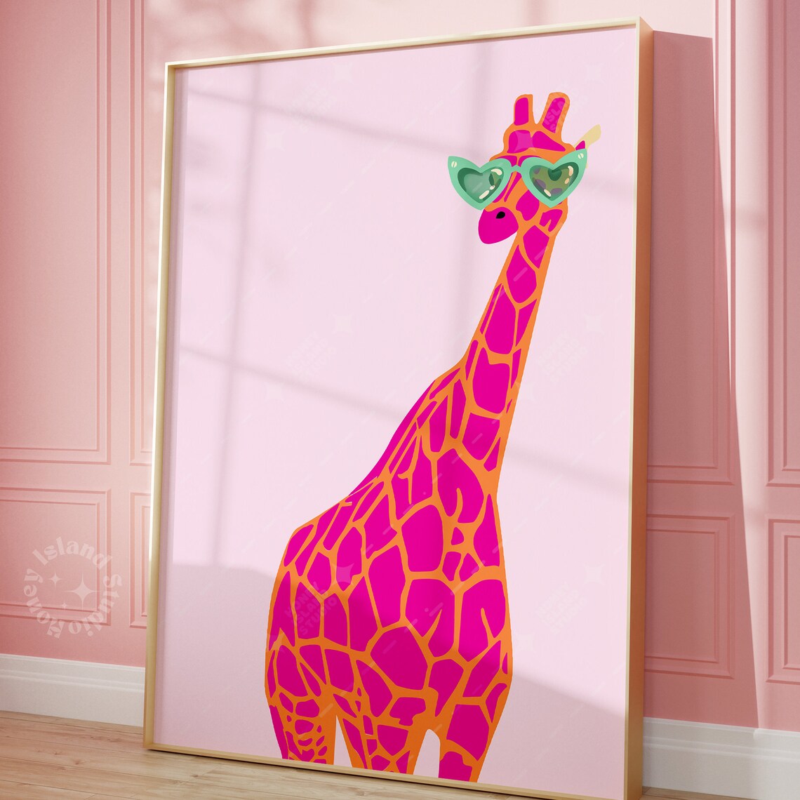 Giraffe Print, Pink Preppy Dorm Decor Art Print