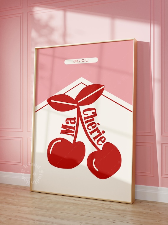 Ma Cherie Cherry Pop Art Pink Retro French Kitchen Wall Art Decor