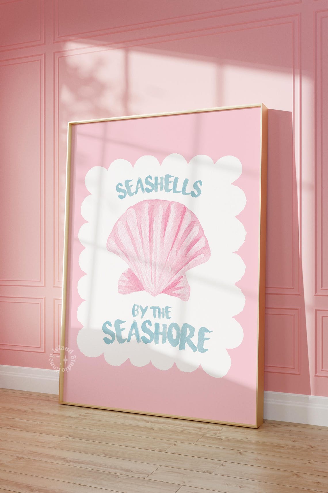 Seashells By The Seashore Pink Watercolor Coastal Decor Poster