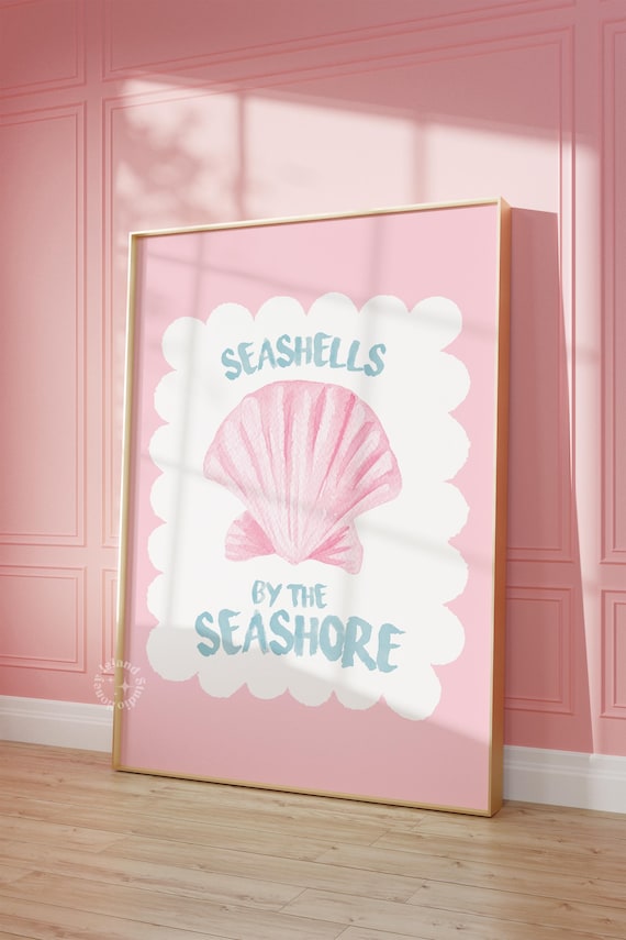 Seashells By The Seashore Pink Watercolor Coastal Decor Poster