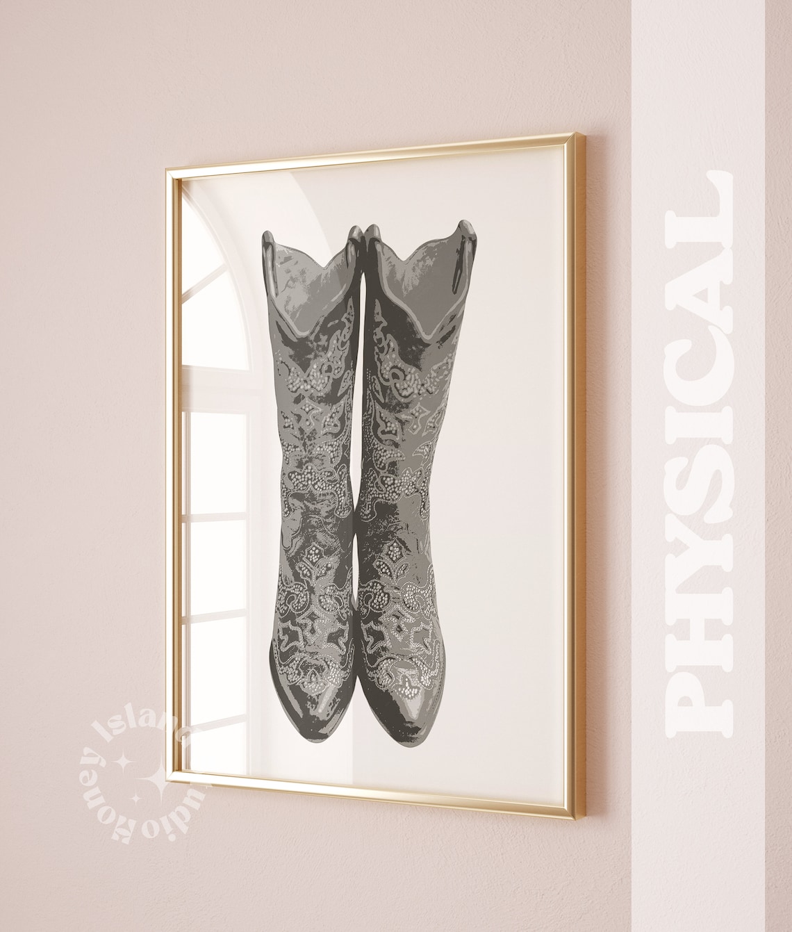 Neutral Cowgirl Cowboy Boots Art Print, Western Decor
