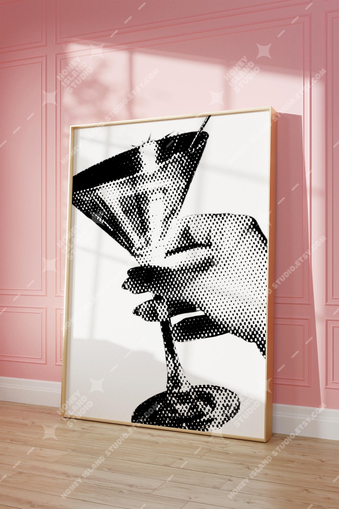 Dirty Martini Black White Halftone Vintage Bar Cart Art Poster