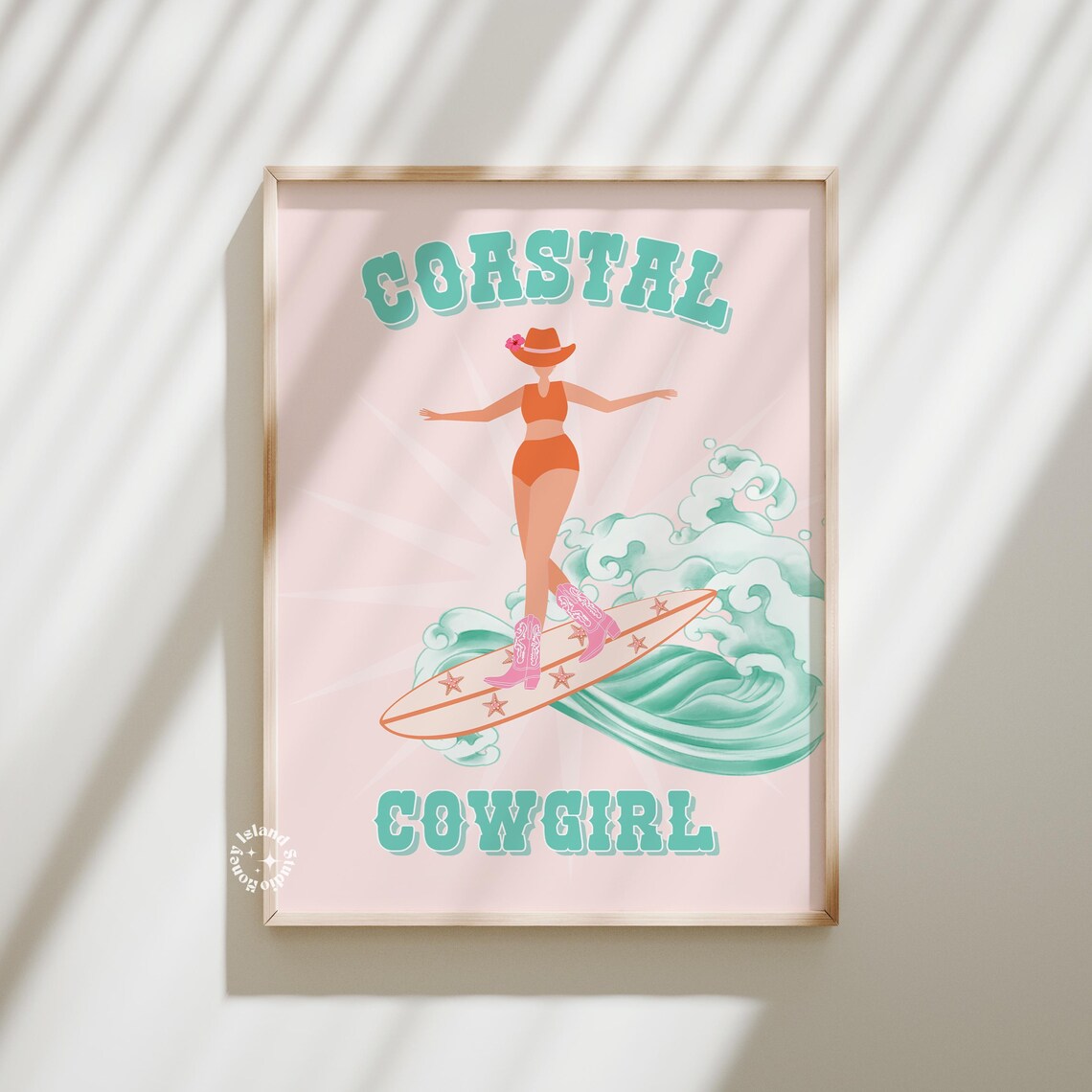 Coastal Cowgirl Retro Western Surf Girl Art Print