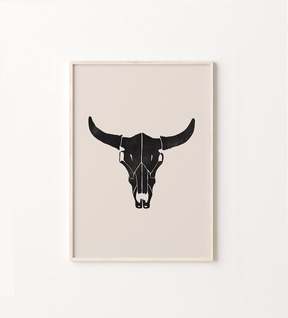 Cow Skull Western Boho Art Print, Cowboy Decor