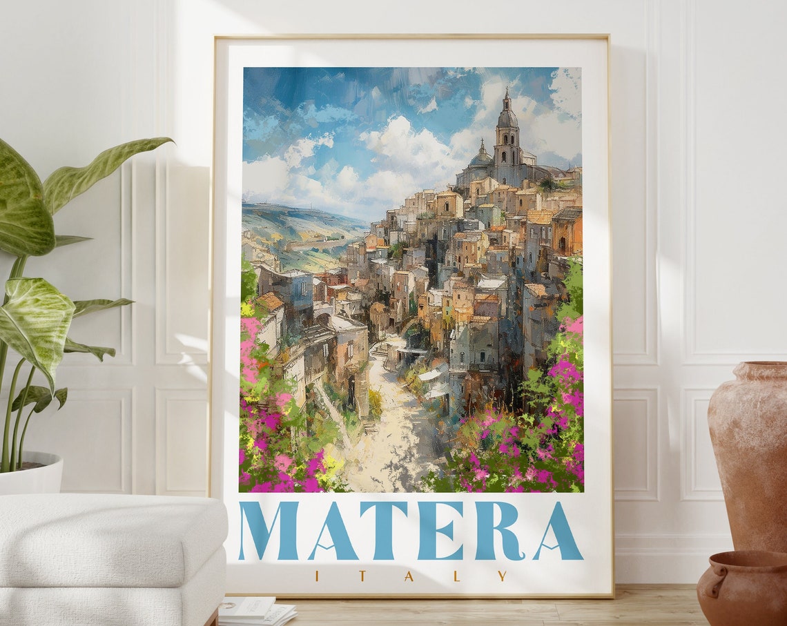 Matera Italy Sassi Ancient Cave Town Watercolor Travel Poster
