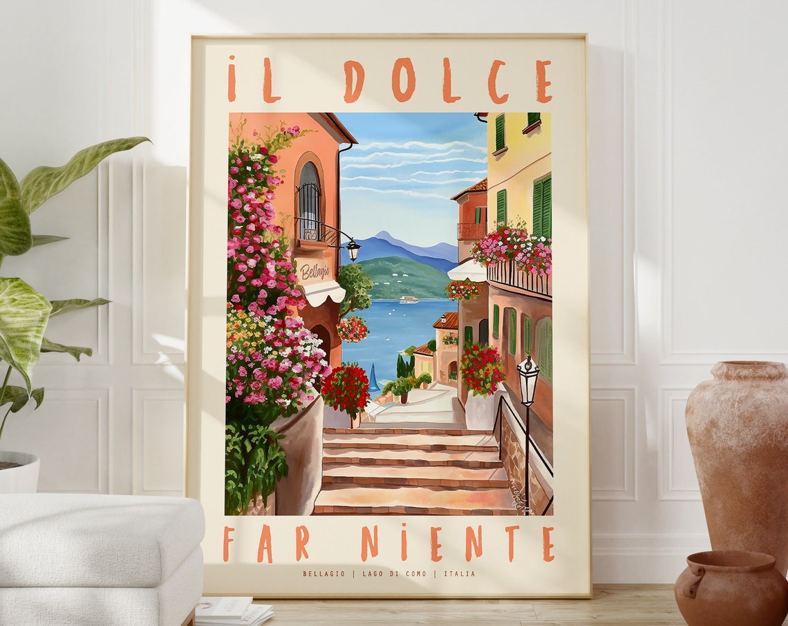 Il Dolce Far Niente Bellagio Lake Como Floral Staircase Poster