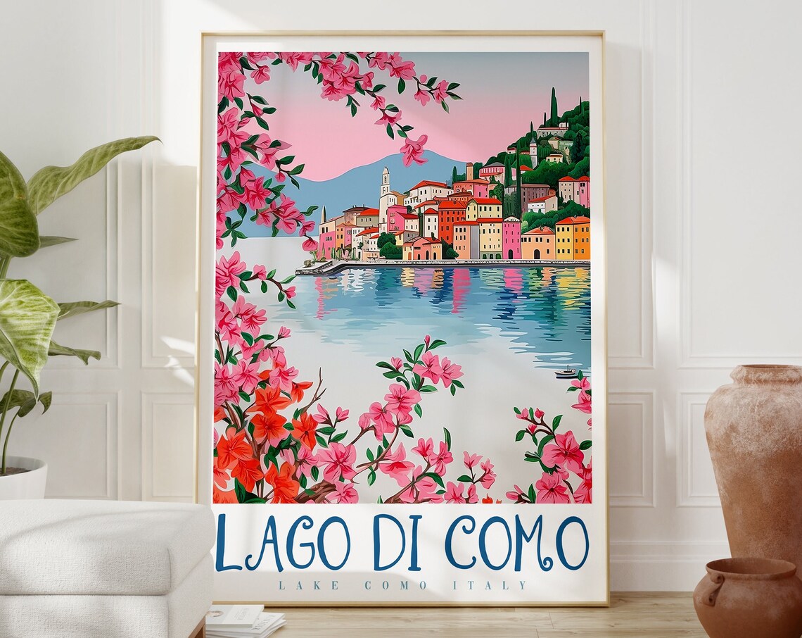 Lake Como Italy Travel Poster, Bellagio and Varenna