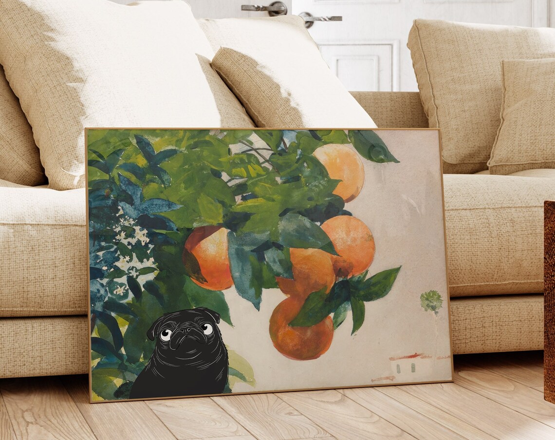 Oranges Pug Kitchen Humor Art Print