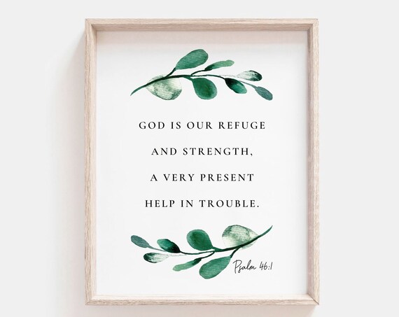 Psalm 46:1 God Is Our Refuge and Strength Christian Watercolor Poster
