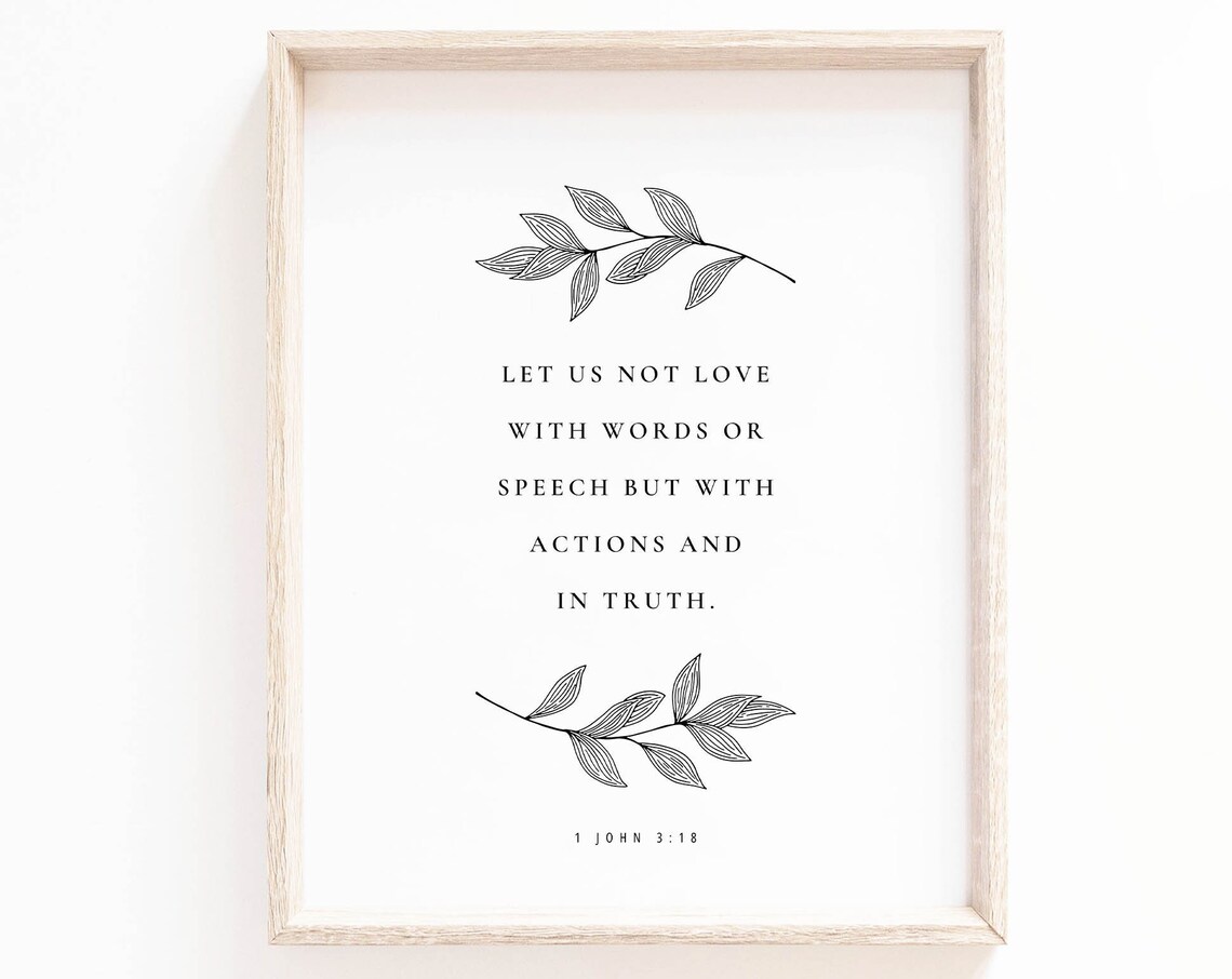 1 John 3:18 Scripture Art Print, Botanical Christian Decor