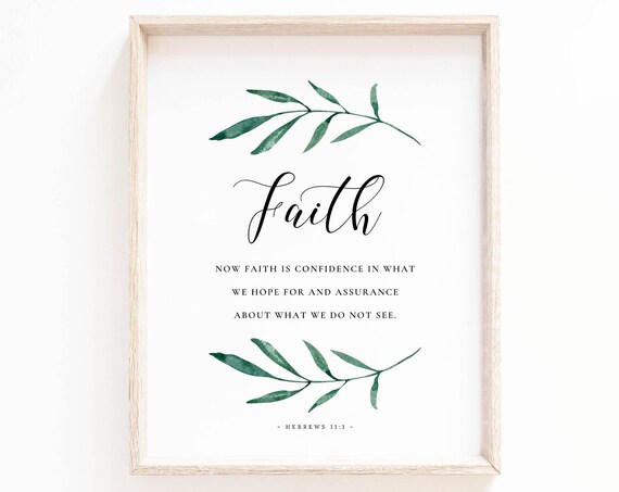 Faith Hebrews 11:1 Script Calligraphy Botanical Scripture Poster